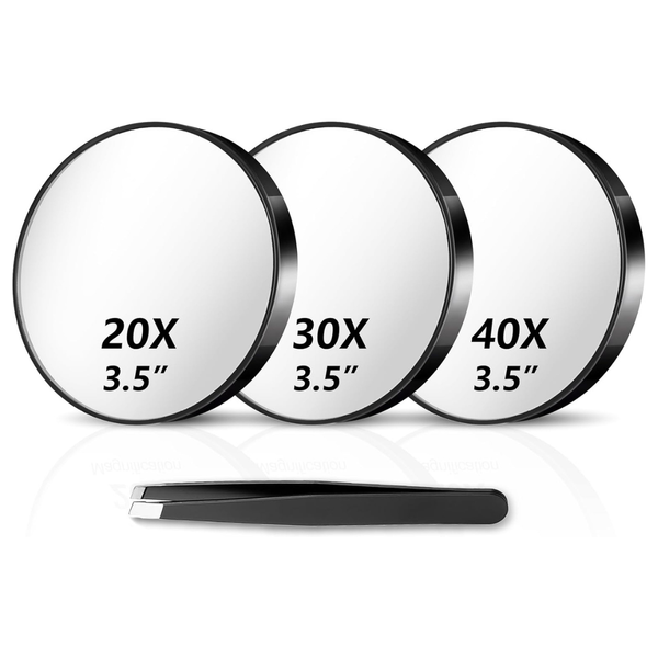 3-Pack Magnifying Mirror Set With Tweezers & Suction Cups