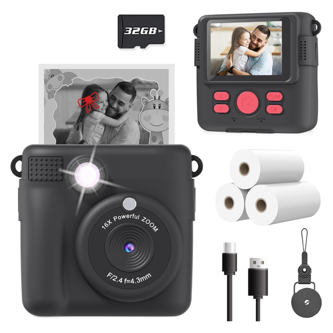 Esoxoffore Kids Portable Digital Selfie Instant Print Camera W/ 1080P Video