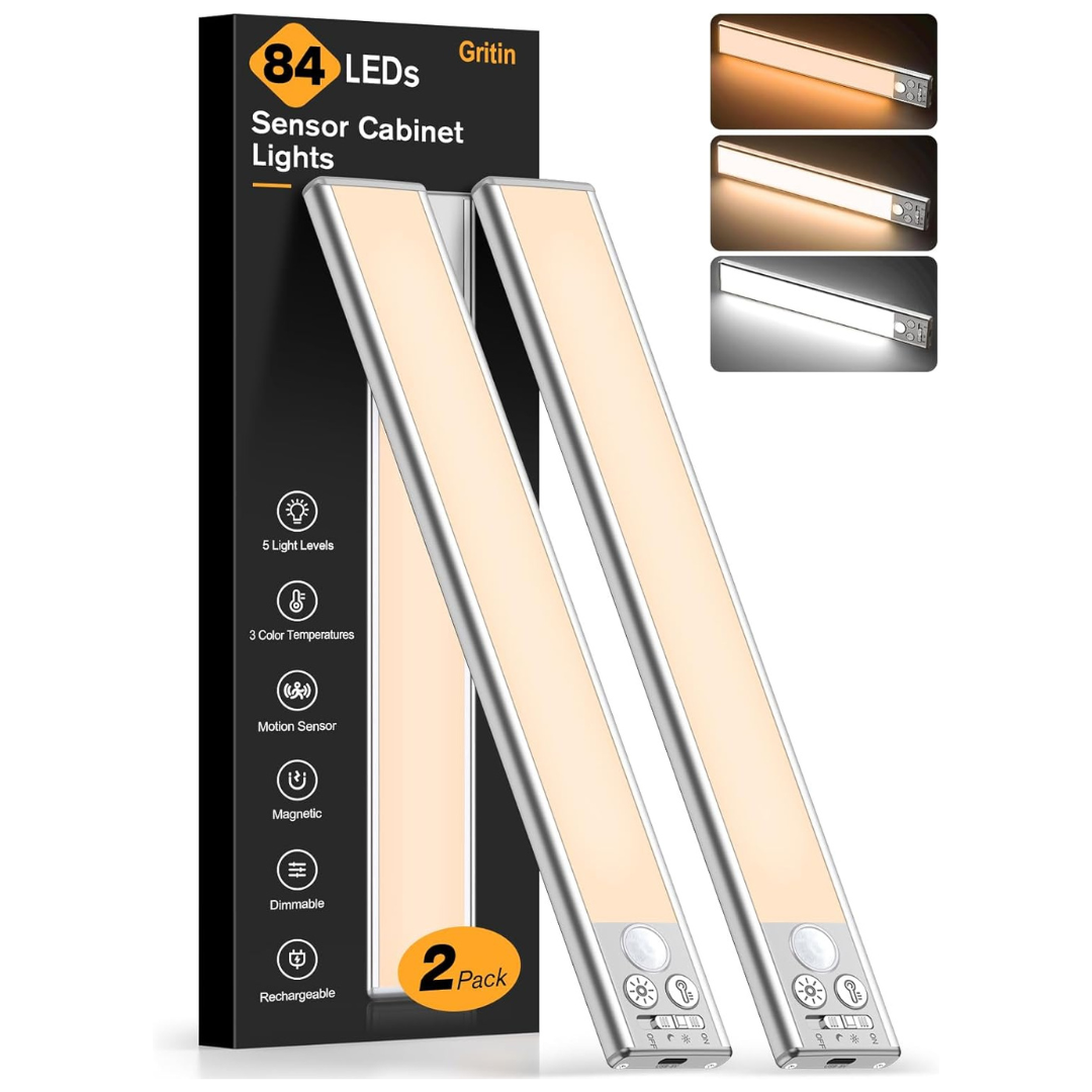 2-Pack Gritin Rechargeable Under Cabinet Motion Sensor Lights