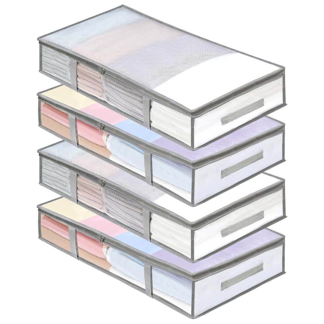 4-Pack Humid-Proof Plastic Under-Bed Storage Bins With Handles