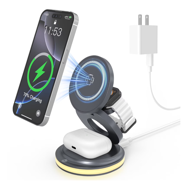 3-In-1 Foldable Wireless Charging Station With Night Light