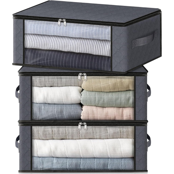3-Pack 35L Foldable Clothes Storage Bags With Clear Window