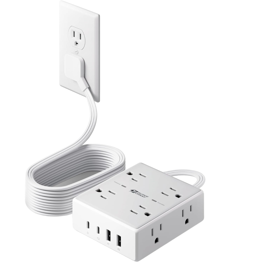 10Ft Extension Cord Power Strip With 4 USB Ports & 8 Outlets