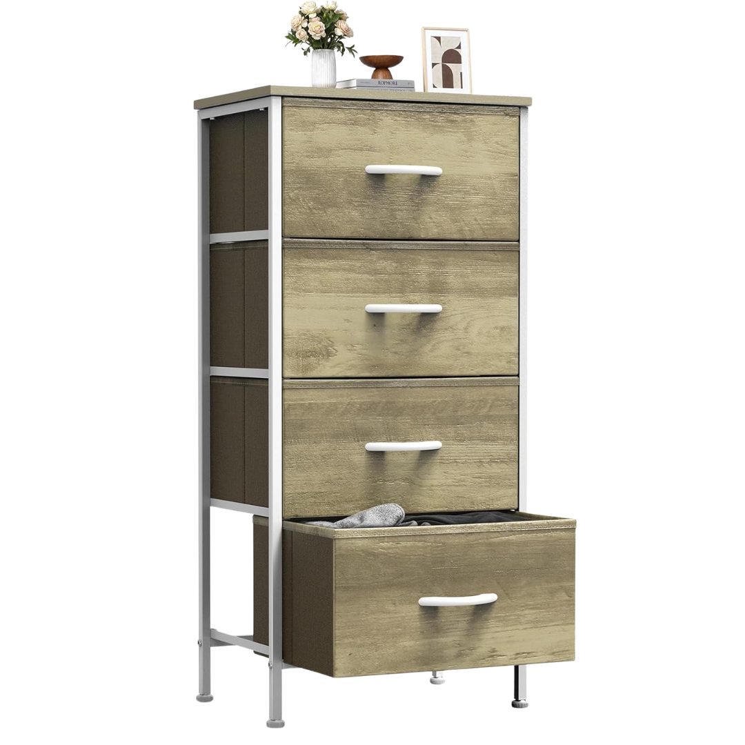 Sweetcrispy Nightstand Small Bedroom Dresser With 4 Fabric Drawers