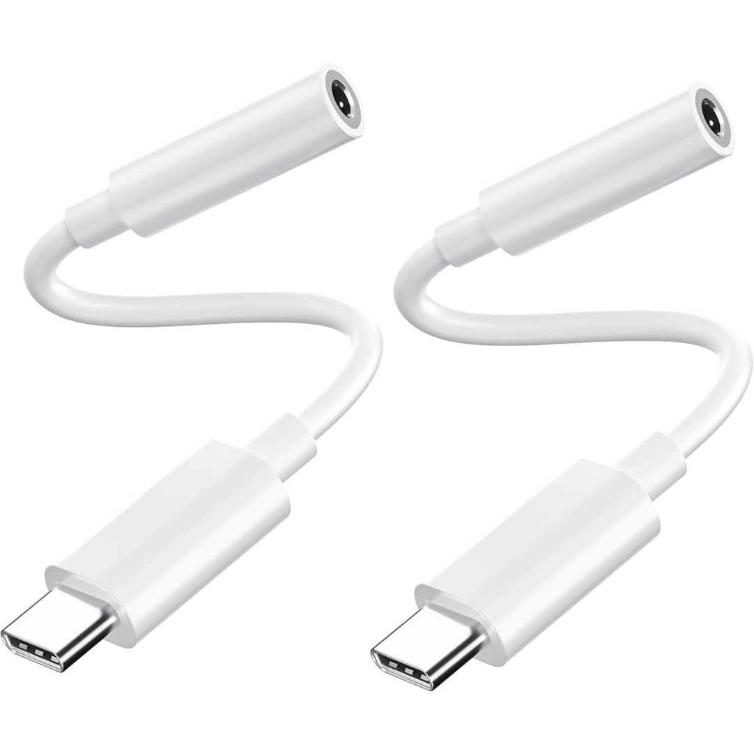 2-Pack USB-C to 3.5mm Headphone Adapter (White)