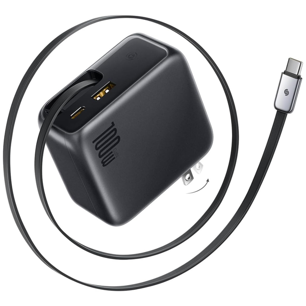 100W Baseus Enercore Foldable 3-in-1 Wall Charger W/ Retractable Cable