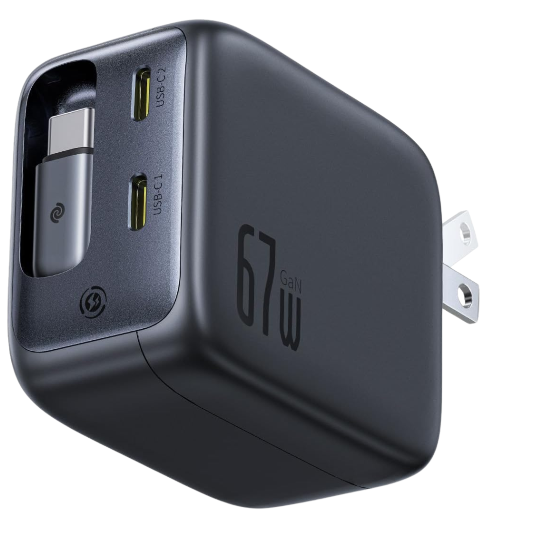 67W Baseus Enercore Charger W/ Retractable Cable & 2x USB-C Ports