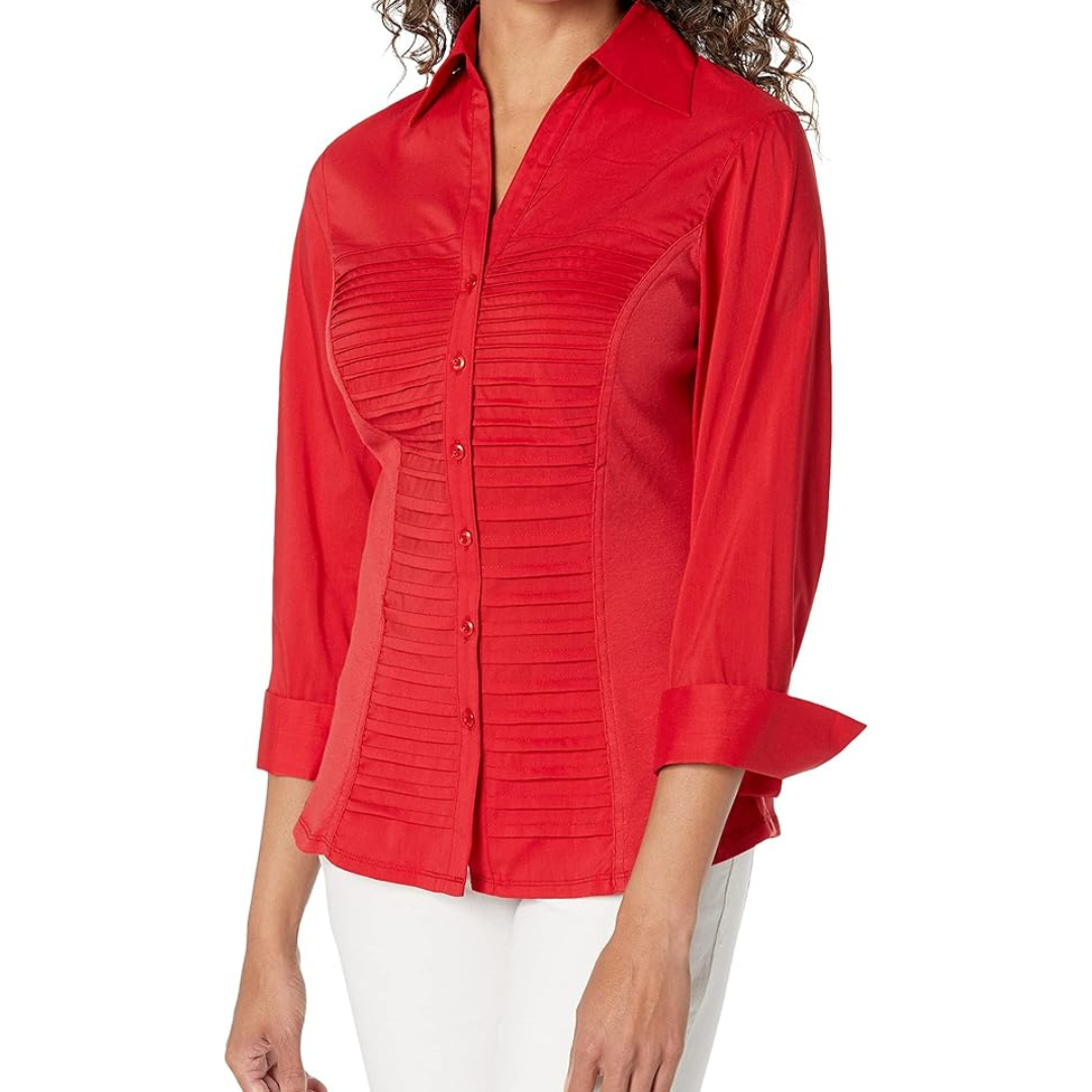 Womens 3/4 Cuff Sleeve Button Down Top