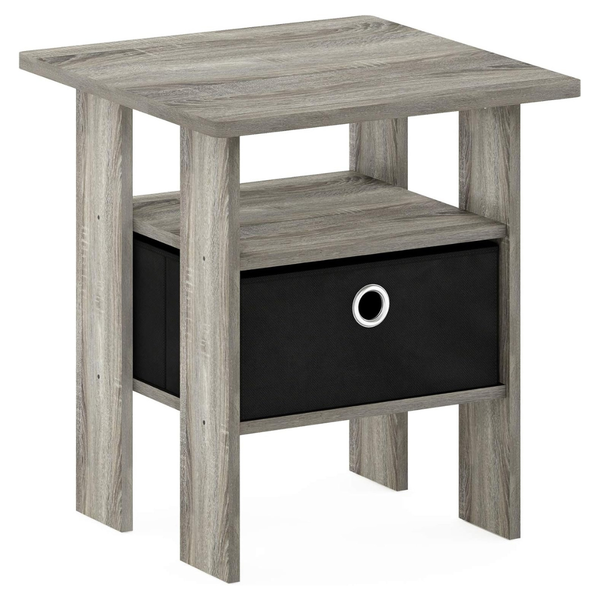 Furinno Andrey Nightstand End Table W/ Open Shelves & Storage Bin