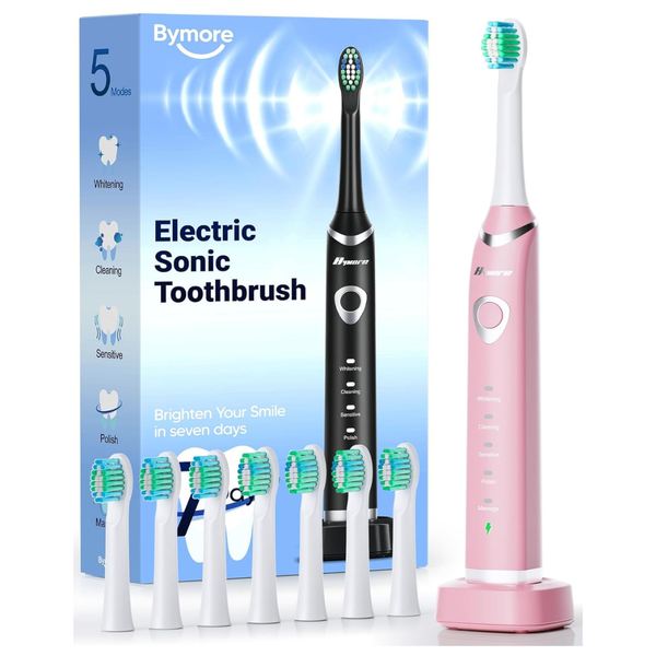 Bymore Electric Rechargeable Toothbrush W/ 8 Replacement Heads