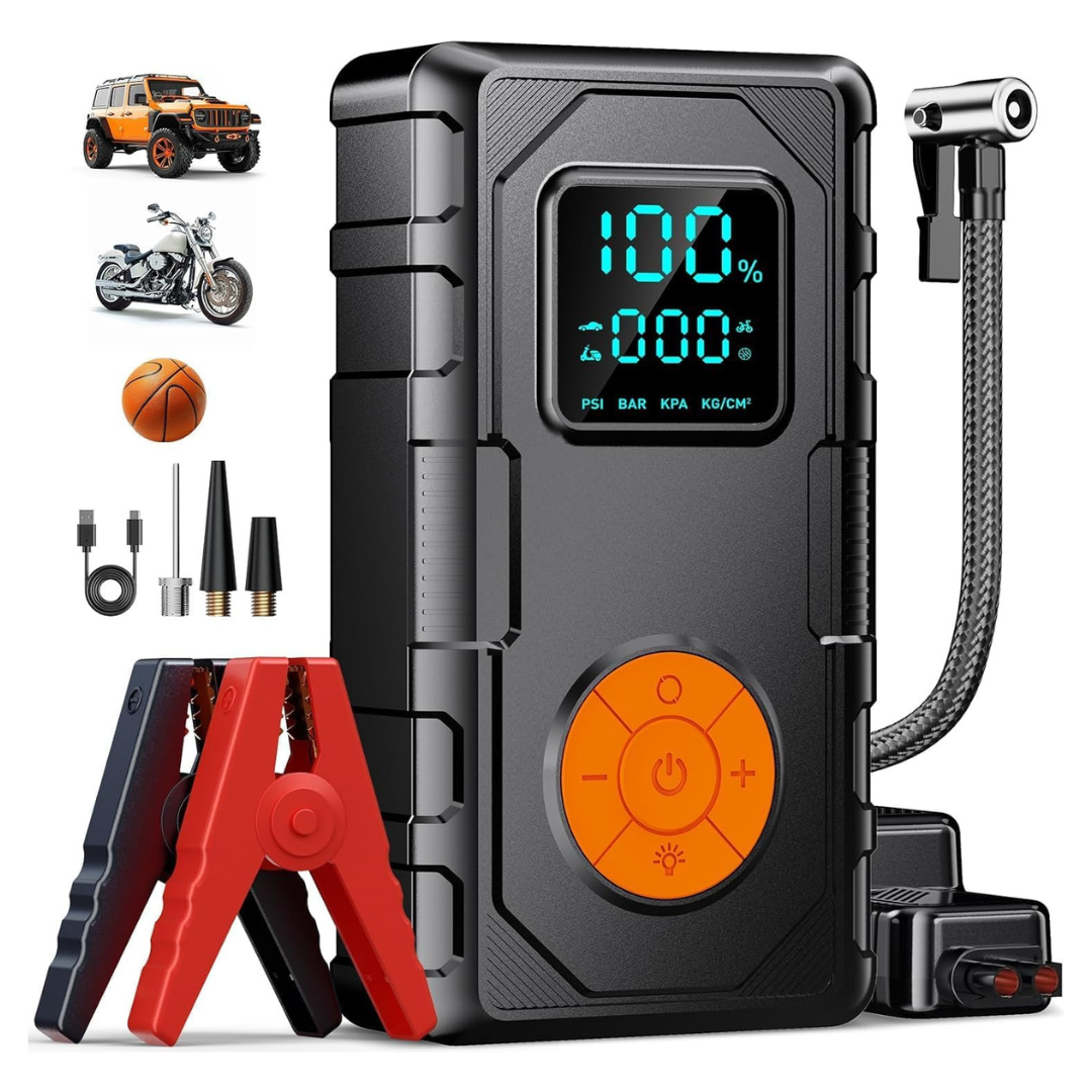Lobeline Portable 12V Car Battery Jump Starter With Air Compressor