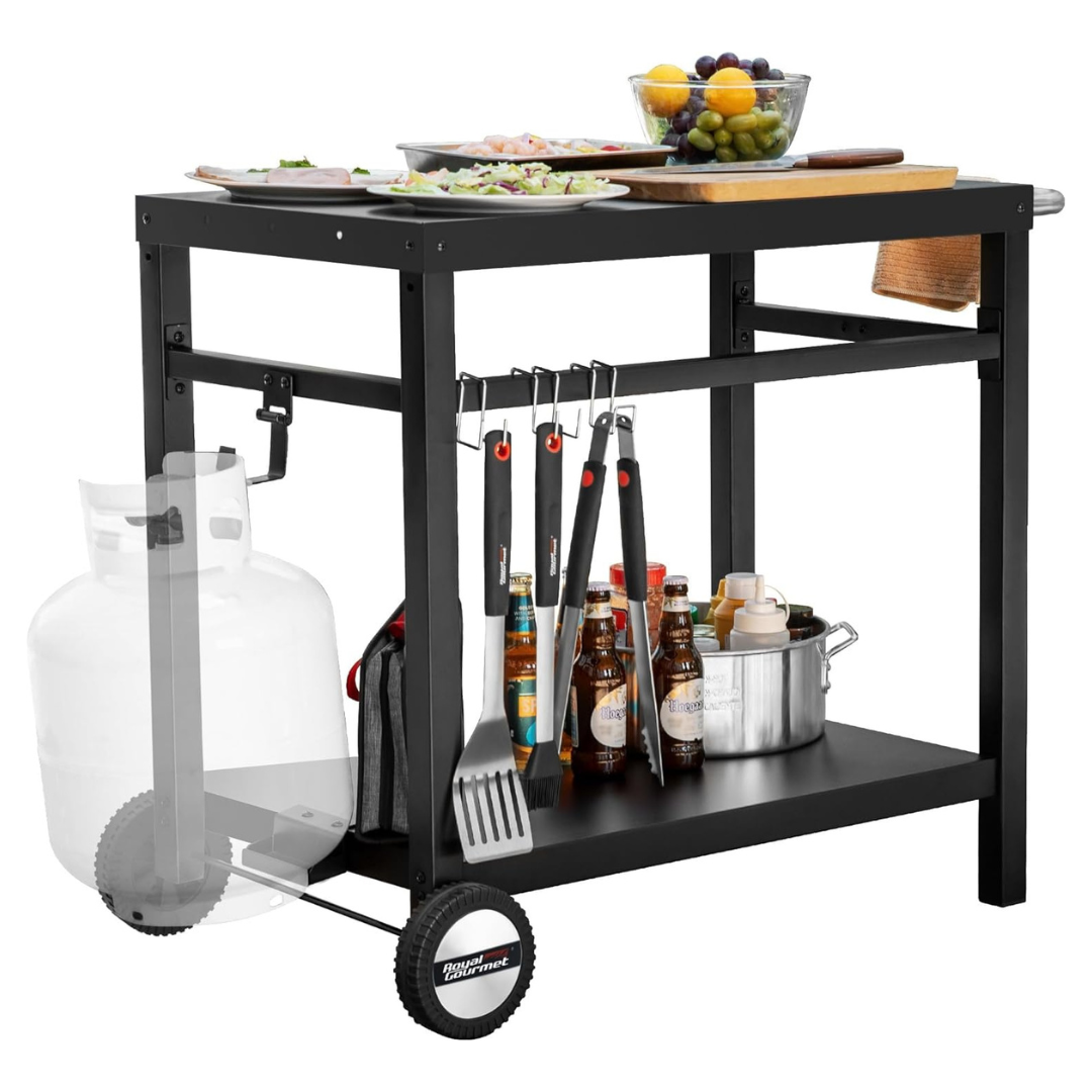 Royal Gourmet Movable Dining Cart Table W/ Double-Shelf