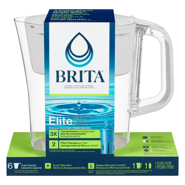 Brita Plastic 6-Cup White Water Filter Pitcher With Elite Filter
