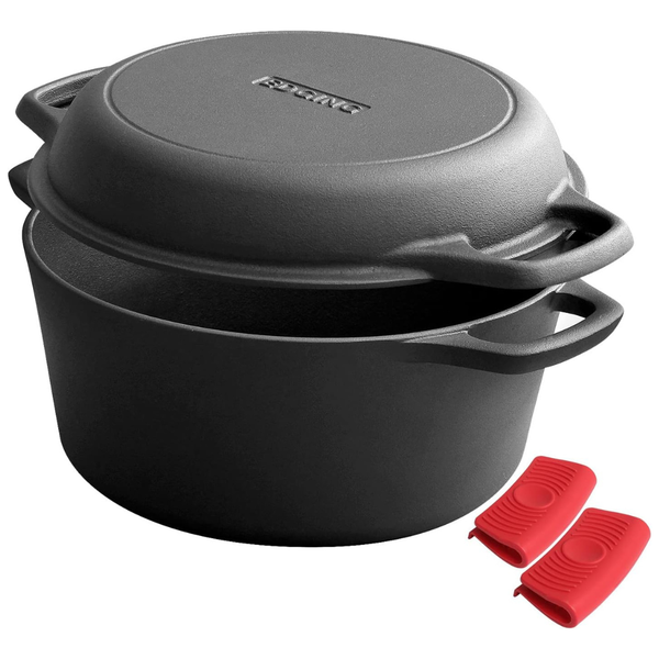 2-in-1 Pre-Seasoned 5-Qt Cast Iron Dutch Oven Pot W/ Lid