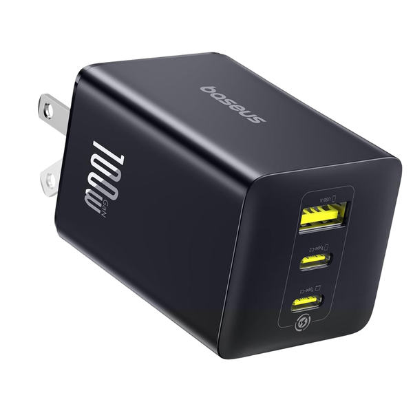100W Baseus EnerFill 3-Port USB-C GaN Wall Charger (2x USB-C & USB-A)