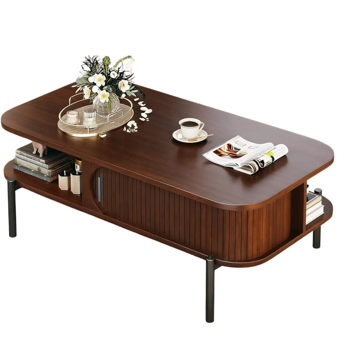 39.4'' 2-Tier Rustic Wood Mid-Century Modern Coffee Table