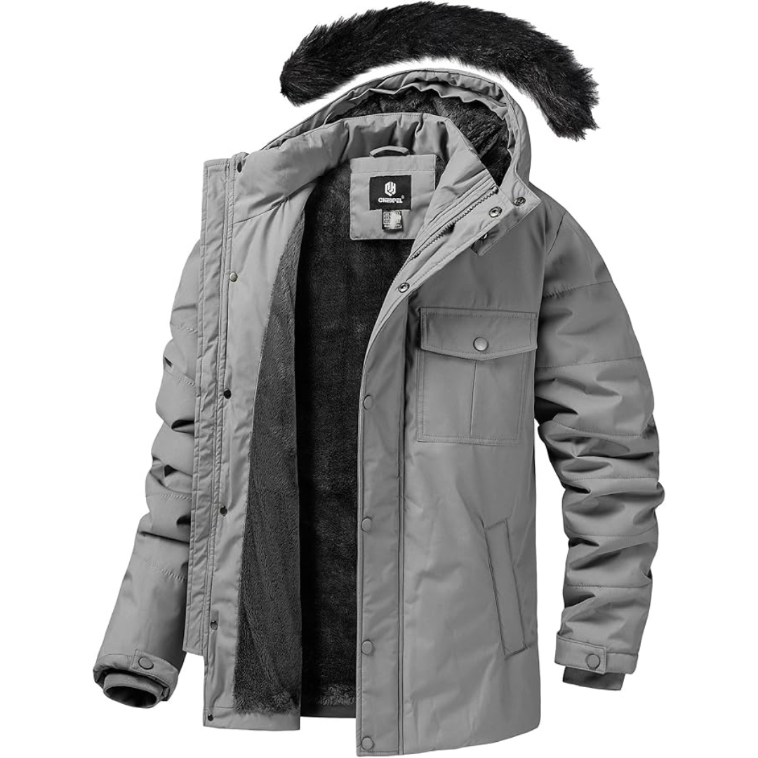 Men's Winter Coat Puffy Parka Jacket With Fur Hood