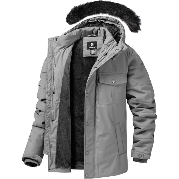Men's Winter Coat Puffy Parka Jacket With Fur Hood