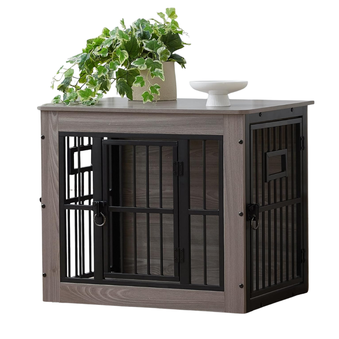 27" Heavy Duty Wooden Dog Crate Furniture With 3 Doors