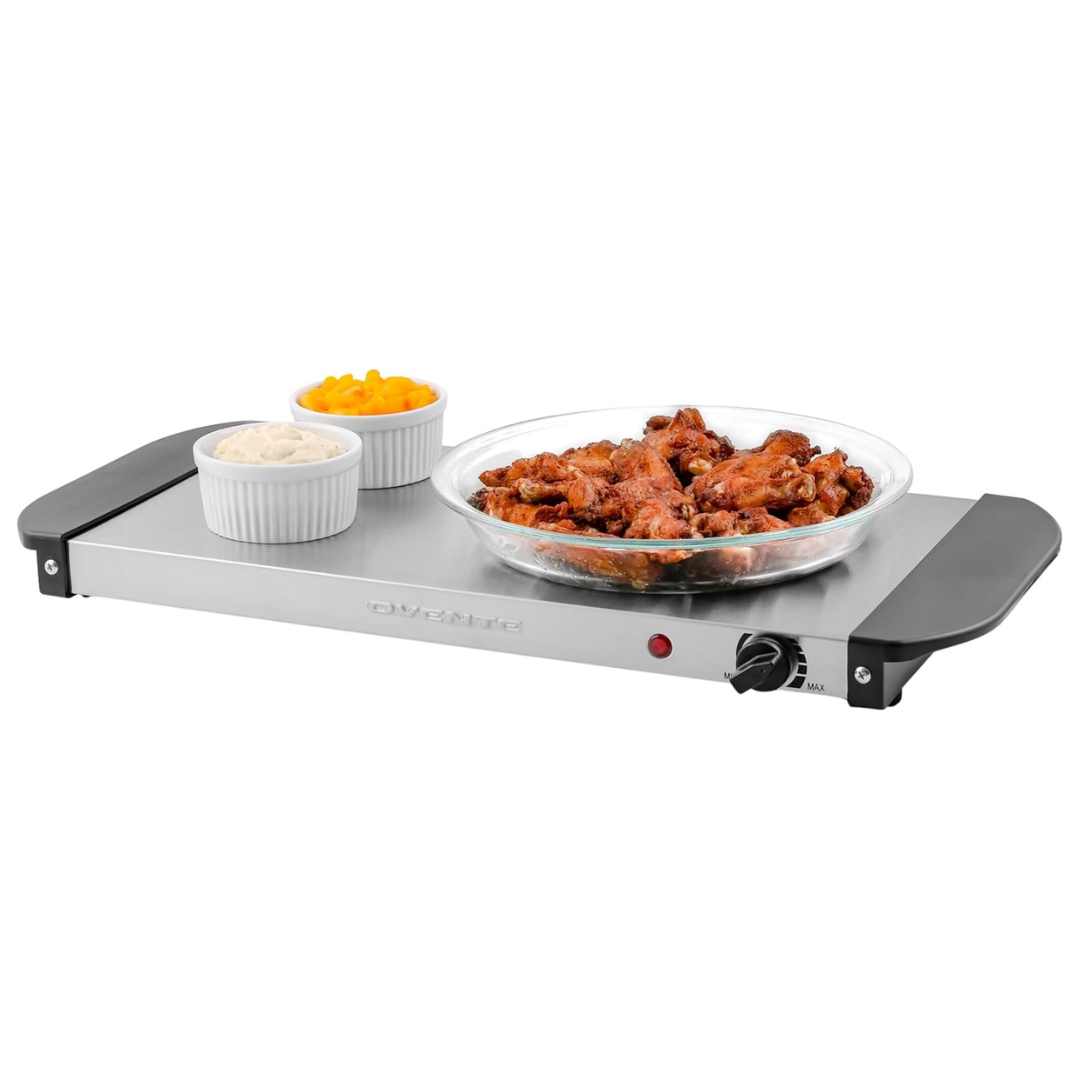 Ovente Electric Warming Tray With Adjustable Temp And Cool Touch Handles
