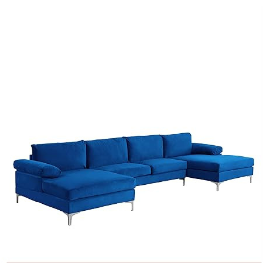 Casa Andrea Milano Modern Velvet Fabric U-Shape Sectional Sofa
