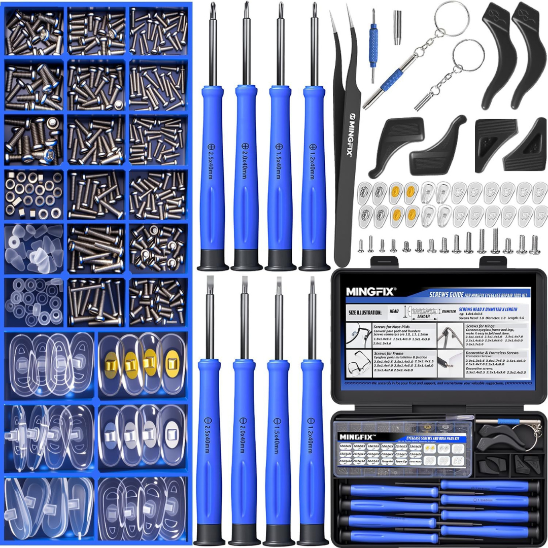 Magnetic Eyeglasses Repair Kit w/ 8 Precision Screwdrivers, Screws & Silicone Nose Pads