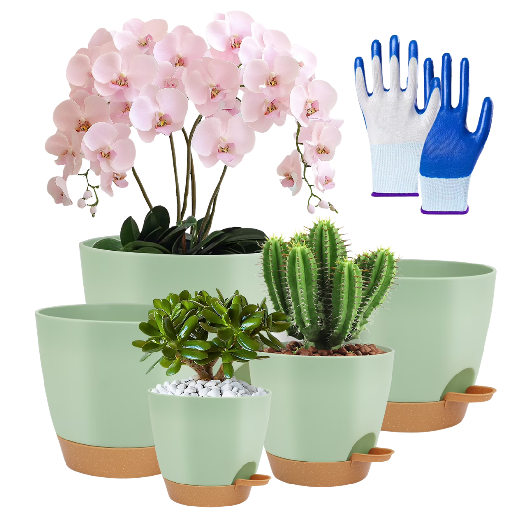 5-Pack Self Watering Plant Pots W/ Nitrile Gloves