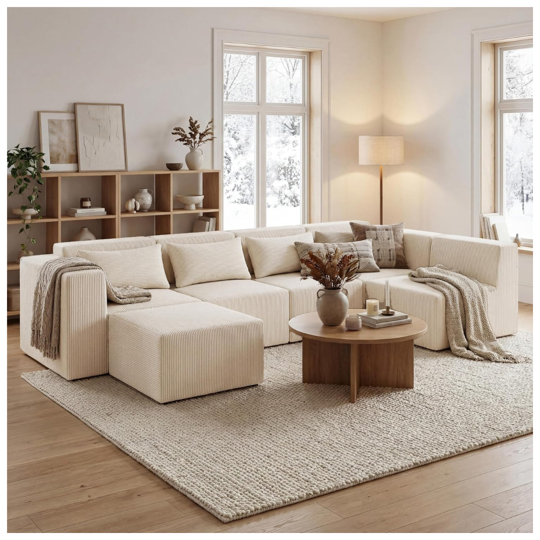 Minimalist Modular Corduroy Cloud Boneless Memory Foam Sectional Sofa
