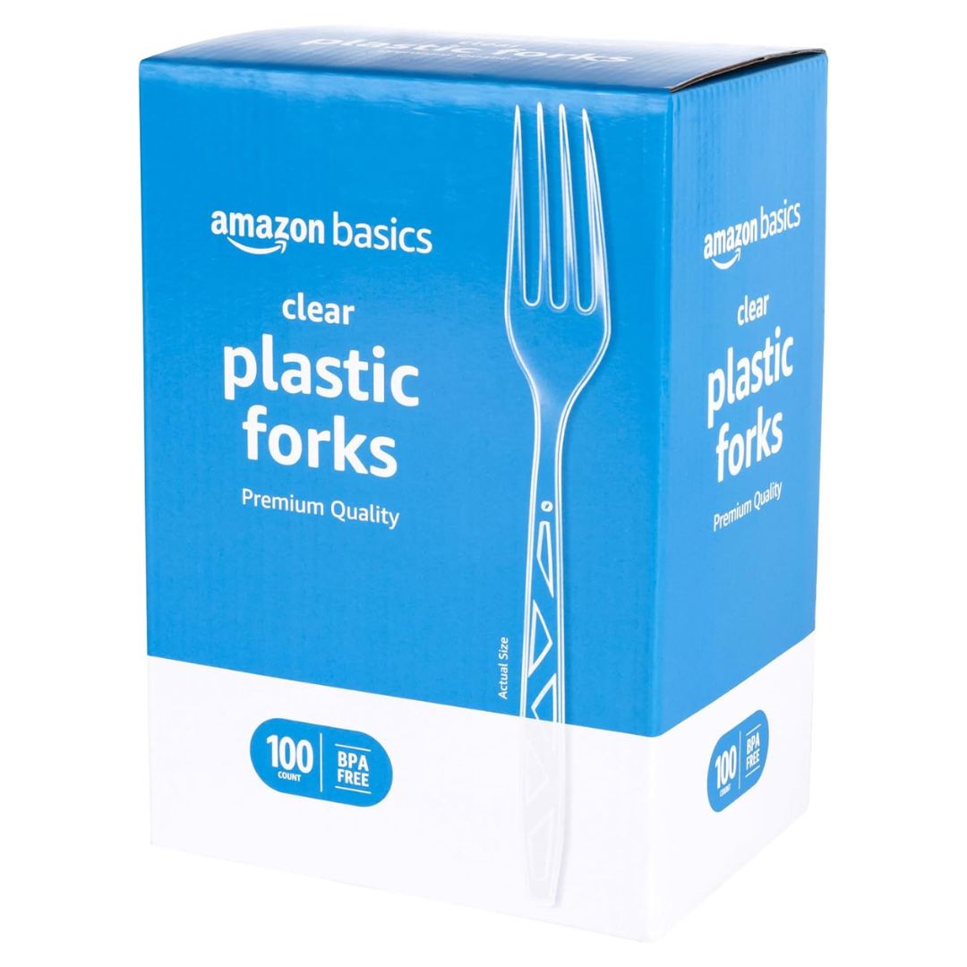100-Count Amazon Basics Disposable Clear Plastic Forks