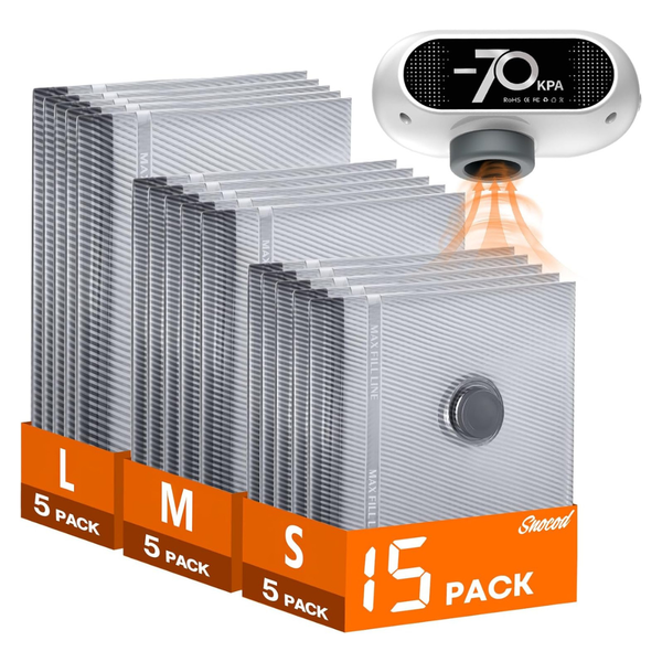 15-Pack Heavy Duty Vacuum Seal Bags W/Pump