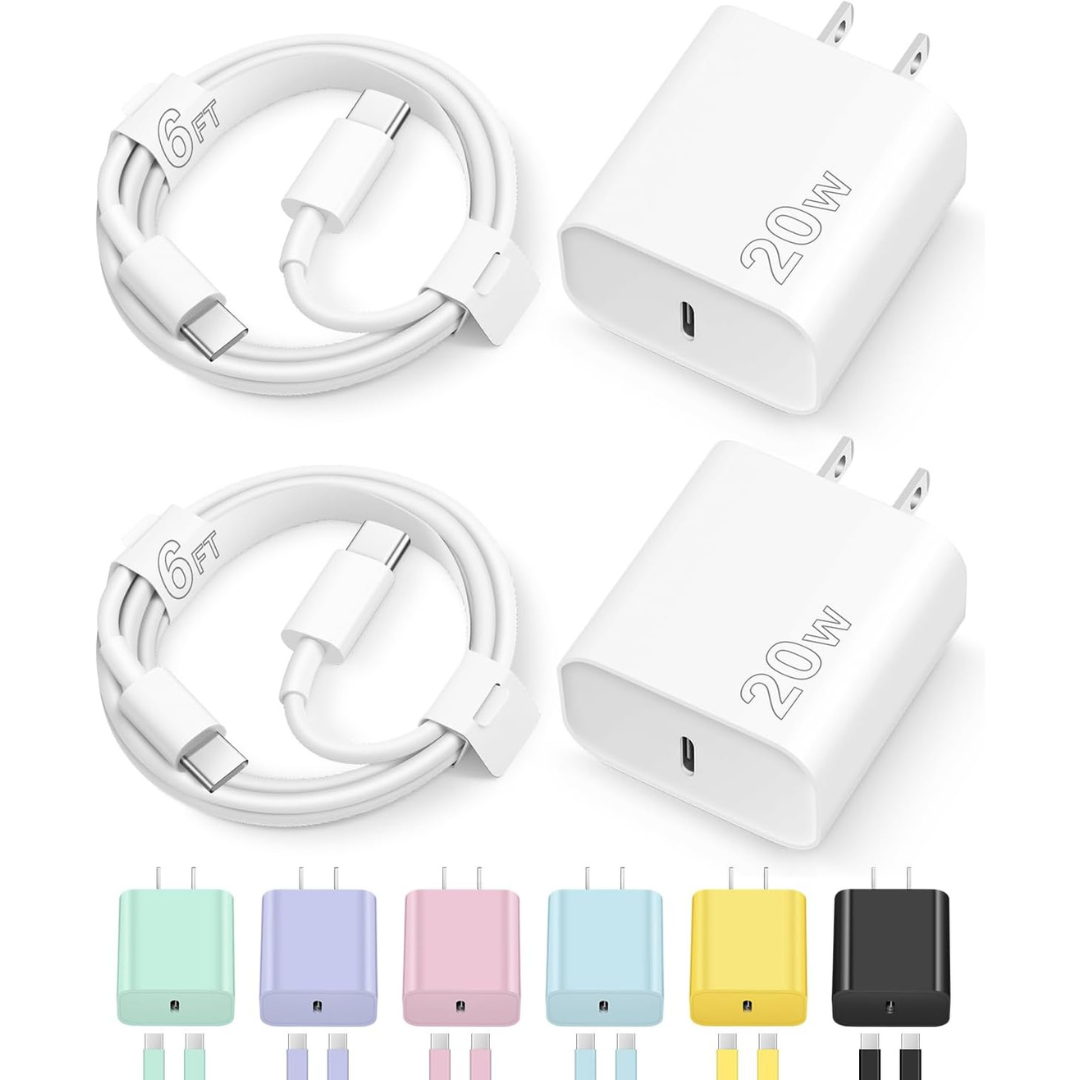 2-Pack 20W USB-C Charger Block With 6FT Cable for iPhone
