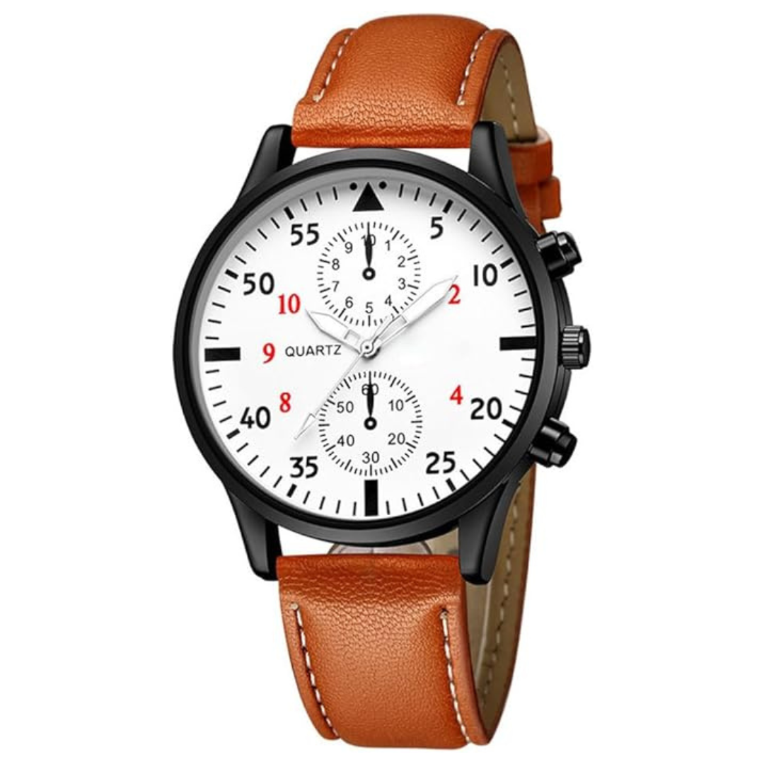 Men's Casual Business Chronograph Leather Strap Analog Quartz Watch