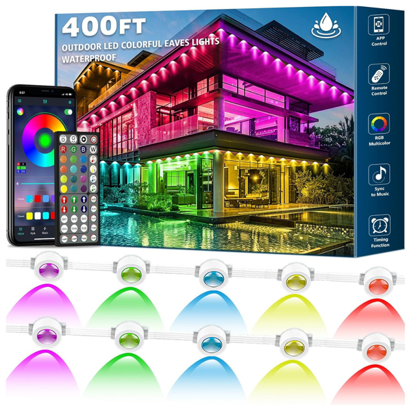 400ft Permanent Outdoor RGB Eaves Lights With Remote