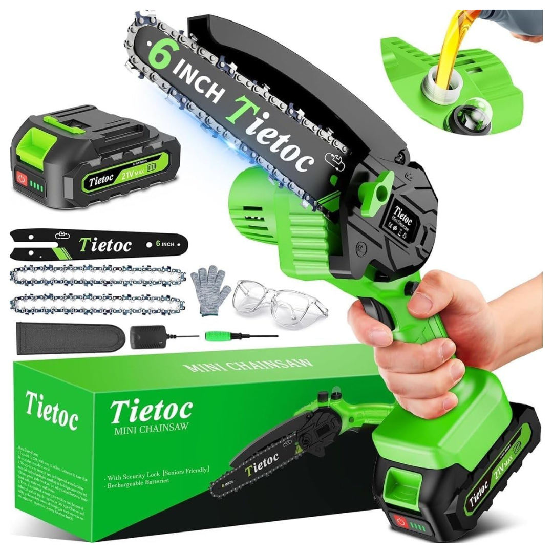 6" Tietoc Electric Cordless Mini Chainsaw With Battery & Charger