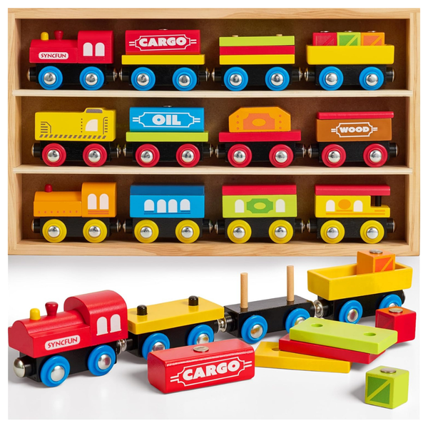 12-Piece Montessori Wooden Magnetic Train Toy Set