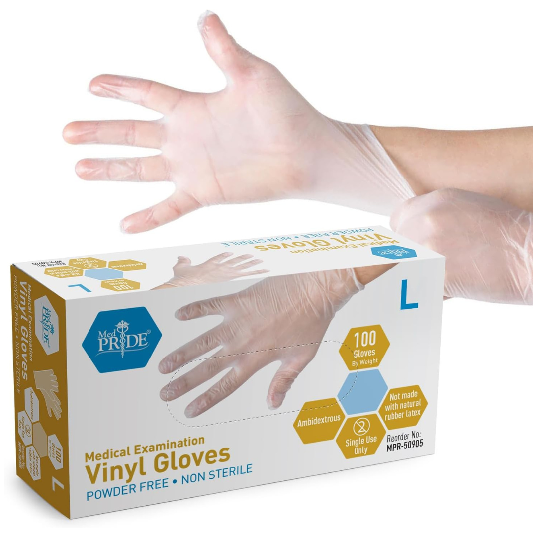 100-Count MED PRIDE Medical Vinyl Examination Gloves