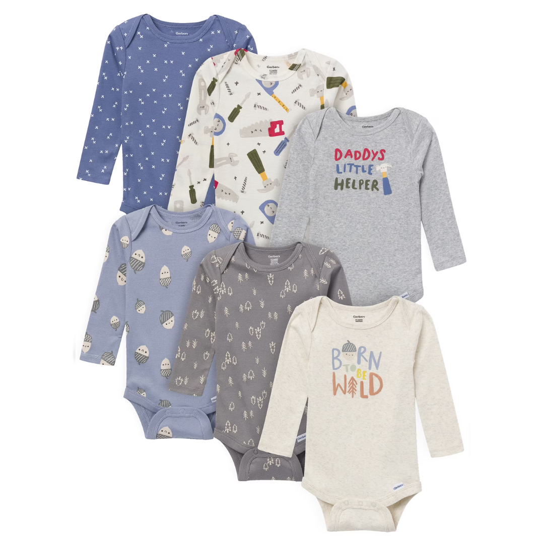 6-Pack Gerber Gender Neutral Long Sleeve Onesies
