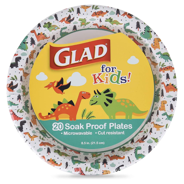 20-Pack Glad for Kids Dinosaur-Themed 8.5" Disposable Paper Plates