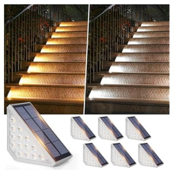 6-Pack Bosceos Upgraded 2-in-1 Solar Powered Stair Lights