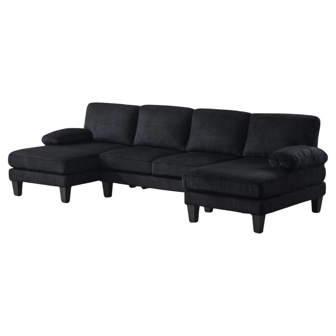 Ktaxon 111" Corduroy U-Shaped Sectional Sofa With Double Chaise
