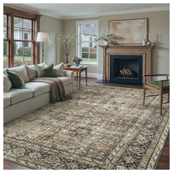 12x15 Brown Washable Vintage Area Rug