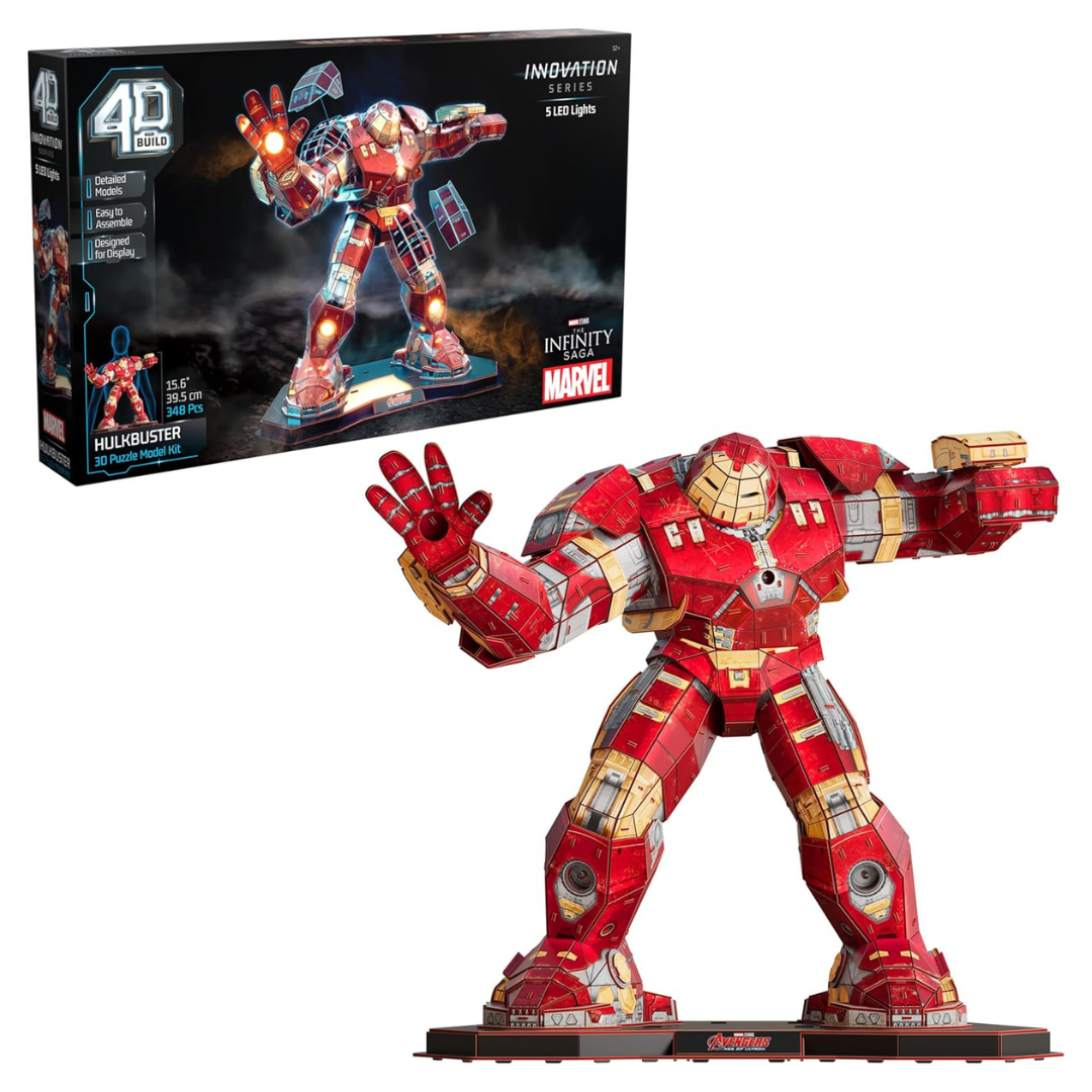 348-Piece Marvel 4D Build Hulkbuster 3D Puzzle Model Kit W/ 5 LED Lights