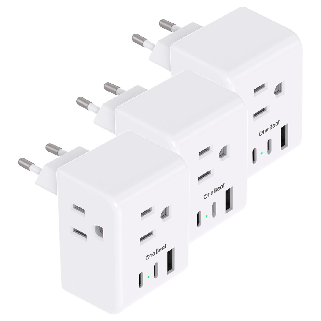 3-Pack One Beat European Travel Plug Adapter