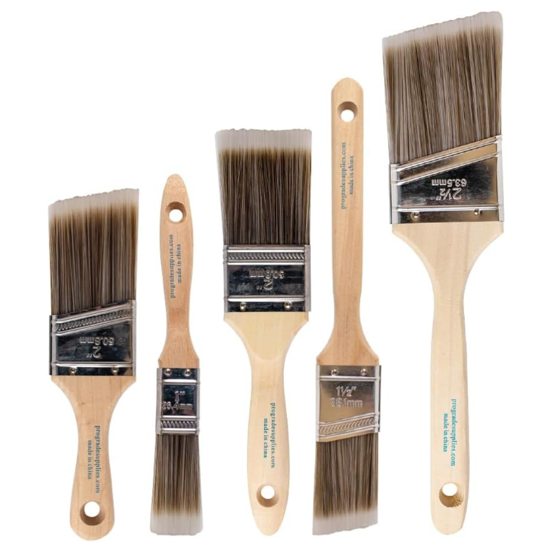 5-Pack Pro-Grade Flat & Angle Paint Brush Set