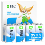 8-Pack EBL 9V Batteries Alkaline Power 9 Volt Battery