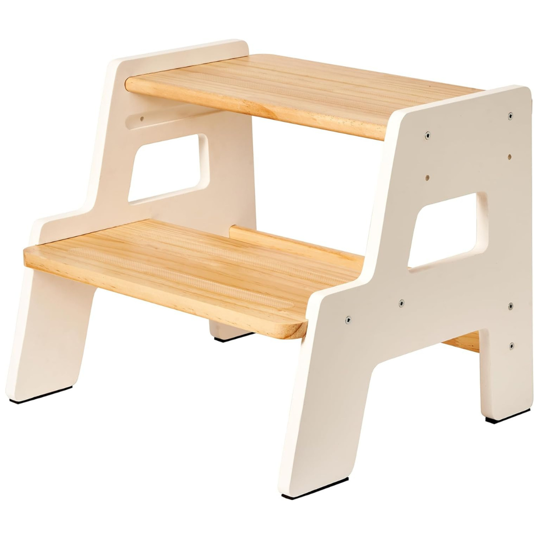 Adjustable Non-Slip Wooden 2-Step Stool For Kids