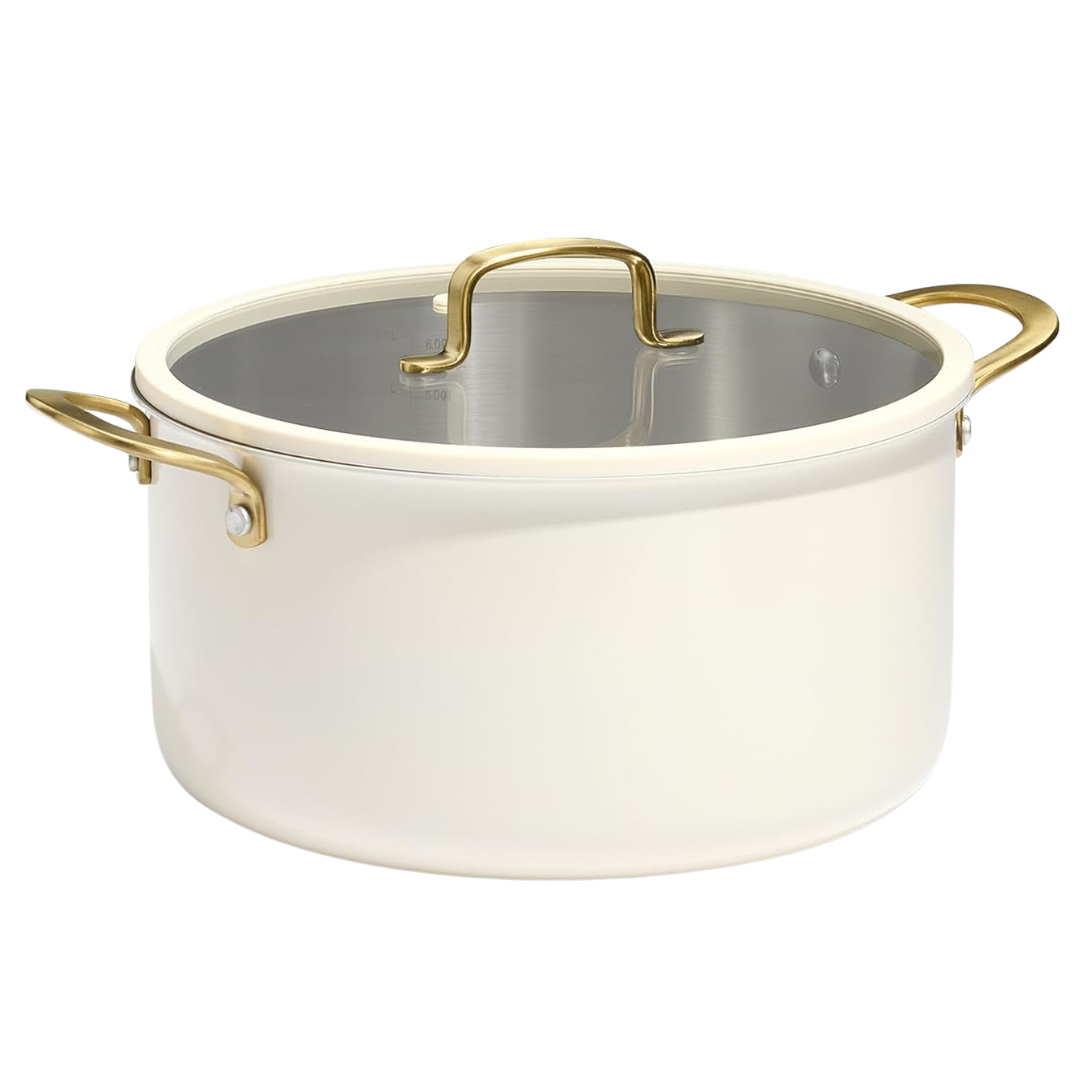 6-QT Tri-Ply Stainless Steel Stock Pot With Lid " White
