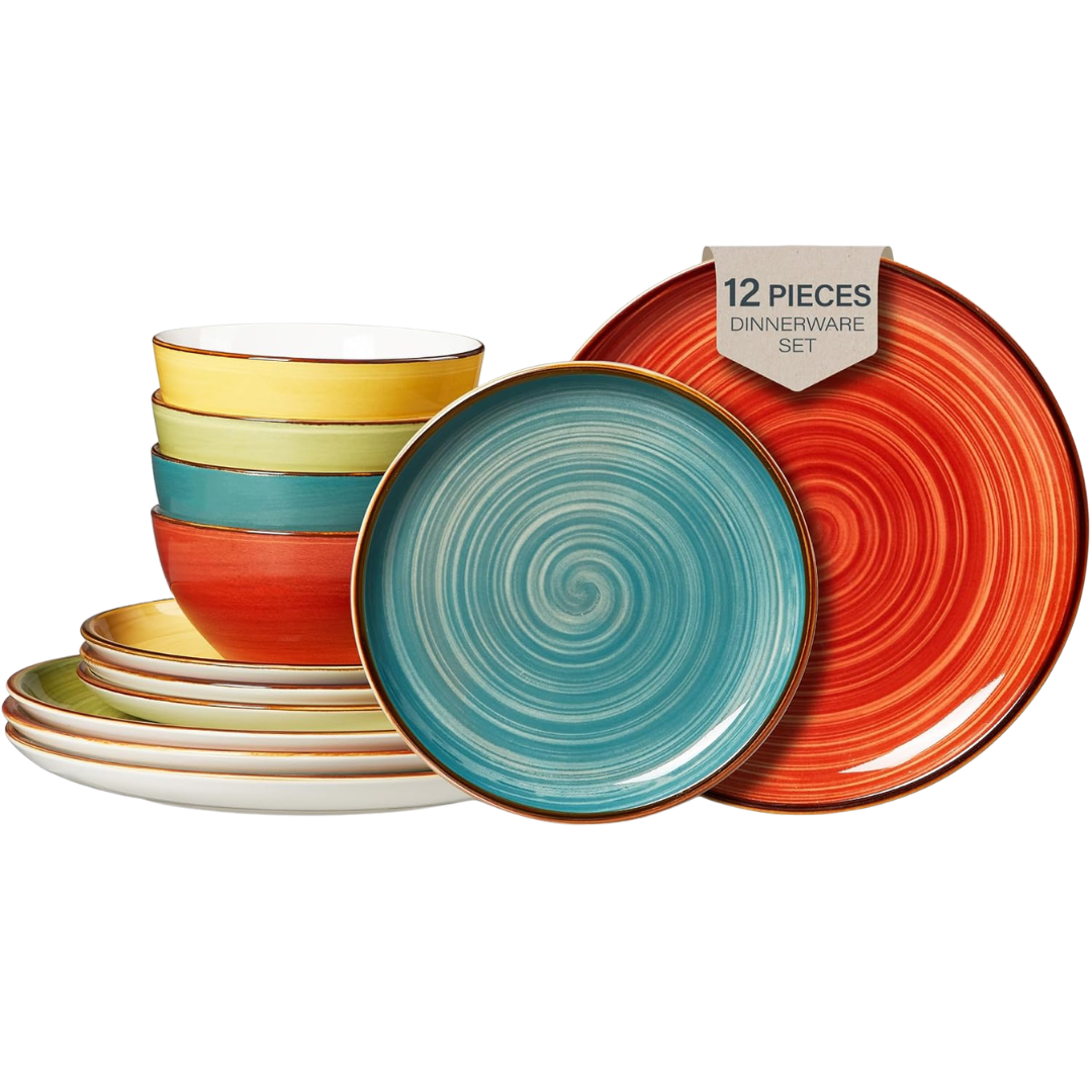 12-Piece Stoneware Plates & Bowls Set (2 Colors)