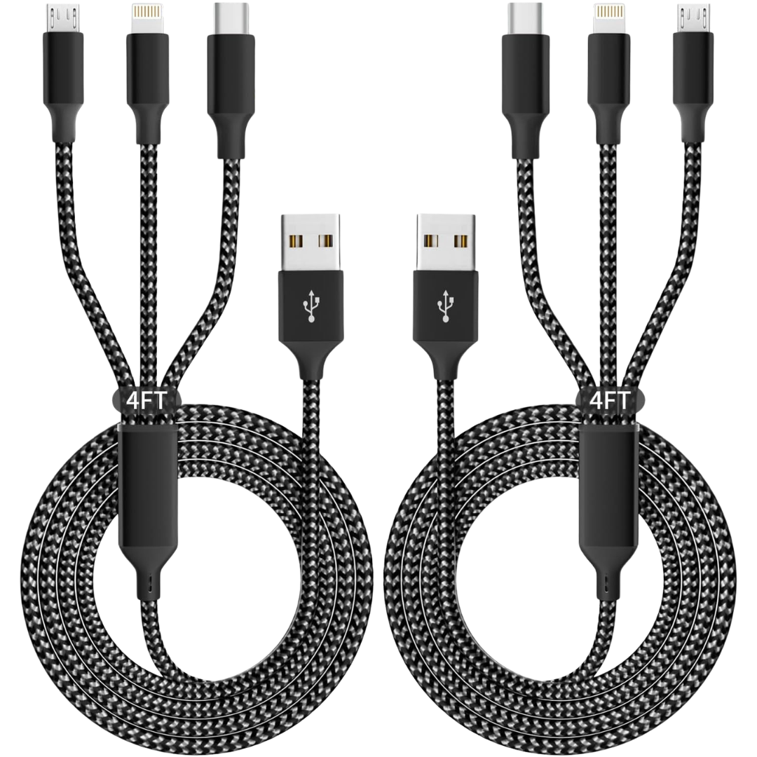 2-Pack Idison 3-in-1 4-Ft Multiple USB Charging Cable
