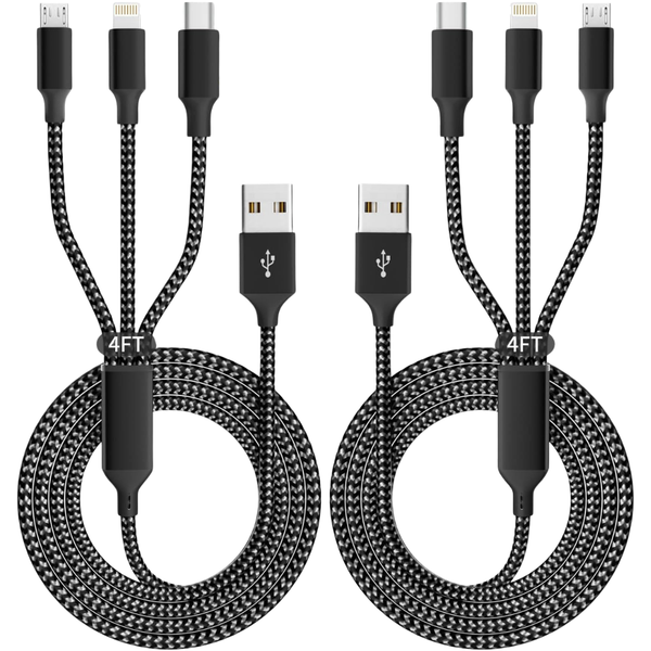 2-Pack Idison 3-in-1 4-Ft Multiple USB Charging Cable
